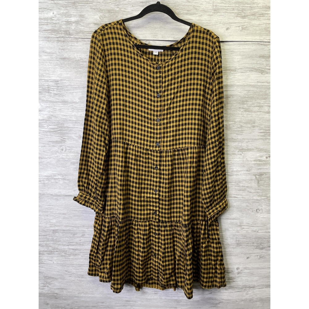 Beachlunchlounge Collection Dress Womens L Yellow Gingham Trapeze Swing‎ Ruffle